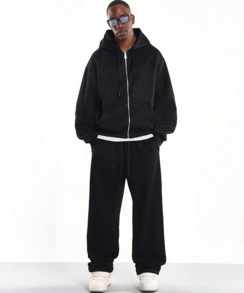 فلاينوف بنطال رياضي رجالي أسود سادة فاخر من الصوف الثقيل بقصة مريحة مع رباط قابل للتعديل - Image 4